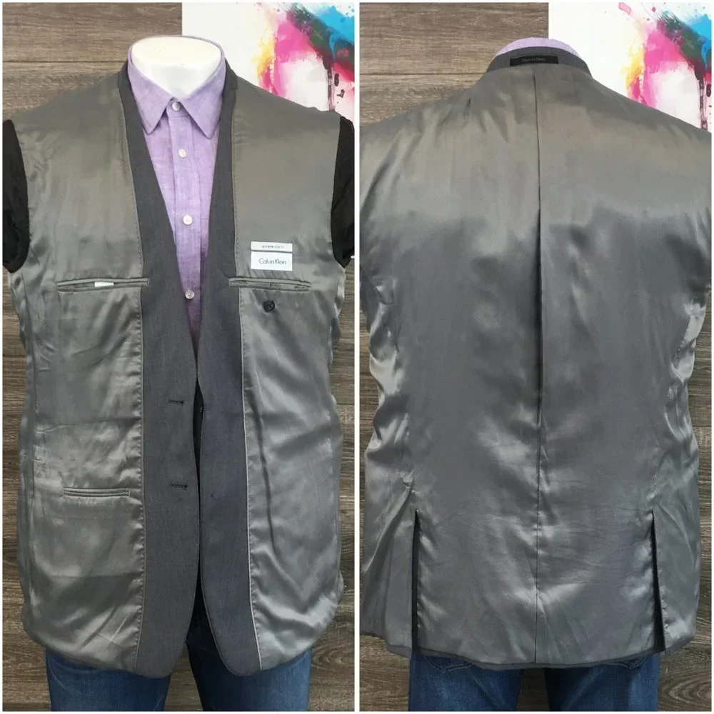 Calvin Klein Mens Blazer Sport Coat Two Button Wool Jacket 46L Slim Casual Suits